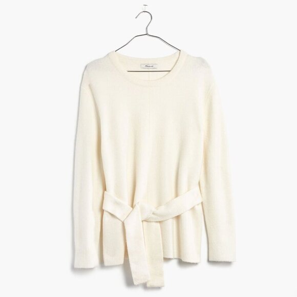 Madewell Tie-Front Wrap Sweater medium cream wool blend - Picture 2 of 14